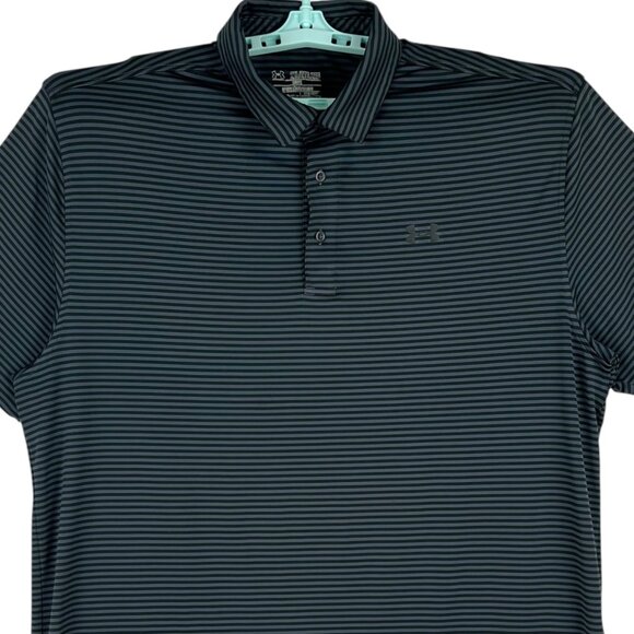Under Armour Men's Stripe Polo Shirt Size 2XL Loose Fit Black/Gray Short Sleeve - Picture 5 of 8